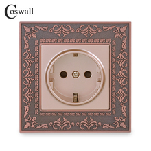 Coswall 16A EU Standard Power Socket Red Bronze Retro Zinc Alloy Panel Gold Wall Outlet Grounded AC 220~250V 2024 - buy cheap