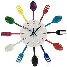 Multicolor Metal Wall Clock Modern Design Sliver Cutlery Kitchen Utensil 3d Spoon Fork Wall Clock for Living Home Decor 8D25 2024 - buy cheap