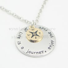 2016 new "Life is a Journey  enjoy the ride " Compass in Gold-Flashed Silver necklace Hand Stamped Necklace Personalized Jewelry 2024 - buy cheap