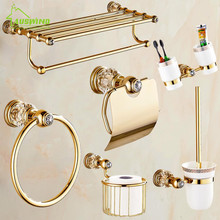 Antique Gold Polish Gold Brass Finish Bathroom Accessories European Bathroom Hardware Set Luxury Crystal Bathroom Products 2024 - buy cheap