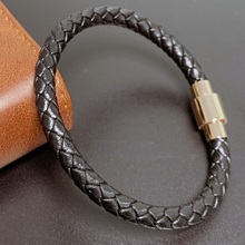 New Gold Stainless Steel Magnetic Buckle Braided Unisex Leather Bracelets Male Wrist Band 2020 Pulseira Masculina 0040 2024 - buy cheap