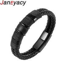 Punk Multi-layer Black Brown Leather Bracelets Men Fashion Stainless Steel Magnetic Clasp Bracelets Bangles Wristband Pulseira 2024 - buy cheap