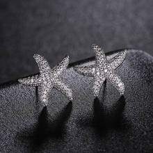 Korea Fashion Star Starfish Stud Earrings Shiny AAA Cubic Zirconia Silver Color Earings For Women Jewelry brincos 2024 - buy cheap