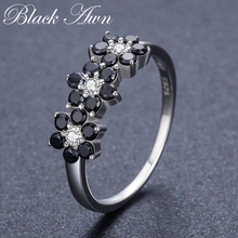 Black Awn Cute 925 Sterling Silver Fine Jewelry Flower Bague Black Spinel Wedding Rings for Women Girl Party Gift CC464 2024 - compre barato