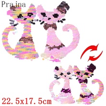 Prajna Cat Reversible Patch Sequin Reversible Sew On Cheap Embroidered Patches For Clothes Kids Applique Badge Fabric Decor DIY 2024 - buy cheap
