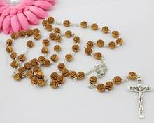 European Fashion Religious Necklace Brown Rose plastic Rosary Necklace Cross Pendant Necklace 2024 - buy cheap