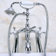Bathtub Faucets Deck Mounted Polished Chrome Bathtub Faucet With Hand Shower Bathroom Bath Shower Faucets Nna123 2024 - buy cheap