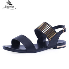 Sandálias femininas de couro bovino sgesier, sapatos de couro legítimo para mulheres, tamanhos 31 a 46, preto e branco, g295, verão 2019 2024 - compre barato