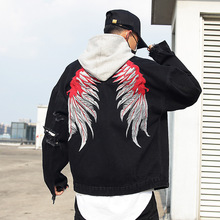 Feather Embroidery Denim Jackets Men 2018 Autumn Fashion Casual Cotton Jean Jacket Coats Male Hip Hop Streetwear 2024 - buy cheap