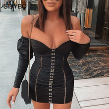 Sibybo Off Shoulder Strapless Sexy Mini Dress Fashion Long Sleeve Autumn Bodycon Dresses Backless Club Party Vestidos 2024 - buy cheap