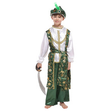 Kids Boys Green Indian Arab Aladdin Prince Cosplay Stage Performance Warrior Masquerade Party Costume Christmas Halloween 2024 - buy cheap