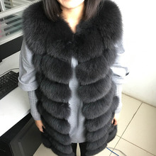 Длинный жилет maomaokong из натурального Лисьего меха, 88 см, модная меховая куртка без рукавов, пальто, теплая Женская приталенная парка 2024 - купить недорого