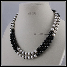 Perlas únicas para tienda de joyería, 2 filas encantadoras, abalorios de flores de plata, en negro, ágatas, Color blanco, collar de perlas de agua dulce 2024 - compra barato