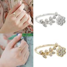 Graceful Flower Branch Rhinestone Adjustable Open Finger Ring Women Jewelry Gift  Design Ring with for Women 2024 - buy cheap