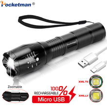 Powerful USB Flashlight Rechargeable Flashlight L2/T6 LED COB Flashlight Zoomable LED Torch with COB Side by USB Cable 2024 - buy cheap
