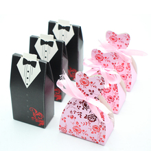 100pcs/lots Pink Bride And Groom Wedding Candy Box Gift Favour Boxes Wedding Event Party Decoration Supplies With Ribbon 2024 - buy cheap