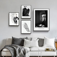 Decoração de casa nordic pintura em tela preto e branco impressão quarto parede arte cartaz figura asa europa minimalista decoração da parede imagem 2024 - compre barato