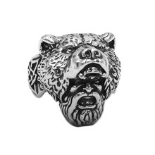 Norse Viking Bear Man Ring Stainless Steel Jewelry Vintage Skull Animal Celtic Knot Biker Men Ring Wholesale SWR0843A 2024 - buy cheap