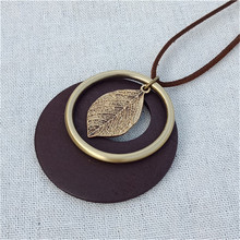 Korea Girl Vintage Ornament Geometry Wooden Alloy  Big Leaves Pendant Sweater Necklace for Women Simple Jewelry Accessories new 2024 - buy cheap