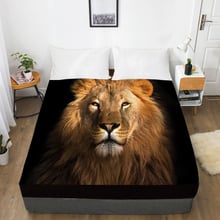 Lençol de cama personalizado com elástico em 3d, lençol de cama personalizado queen/king, capa colchão animal de leão preto 160x20 0/150x200,drop shipping 2024 - compre barato