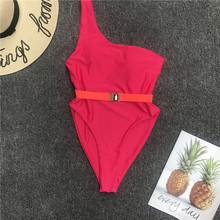 2018 Maillot De Bain Badpak  Swimwear Women  Sexy Pure Color One Piece Swimsuit Metal Belt Swimsuit Swimming Suit For Women 2024 - buy cheap
