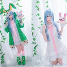 Fantasia de yoshino do anime date a live, roupa com capuz verde com orelhas de coelho, jaqueta + saia branca + fantasia de brinquedo 2024 - compre barato