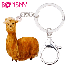 Bonsny Acrylic Sweet Alpaca Key Chain Keychains Rings Cartoon Animal Jewelry Gift For Women Girls Gifts Car Purse Pendant Charms 2024 - buy cheap
