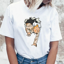Забавная футболка Tintin, Корейская футболка, Футболка harajuku, Женская графическая футболка, одежда ulzzang для женщин 2024 - купить недорого