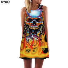 Женское Короткое платье KYKU, готическое короткое платье до колена с металлическим черепом, в Корейском стиле, в байкерском стиле 2024 - купить недорого
