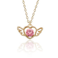 Lovely Kawaii Crystal Hollow Love Heart Necklace Women Cartoon Mini Gold Angel Wings Necklaces Pendants For Girls Collier Femme 2024 - buy cheap