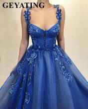 Vintage Lace-up Blue Tulle Embroidery Evening Dress with Straps Sweetheart 3D Flowers Prom Dresses 2020 Long Graduation Gowns 2024 - buy cheap