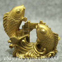Chinese Pure Brass Carved Wealth JiXiang 2 Fish Statue Yu Yue Long Men Figurine 2024 - buy cheap