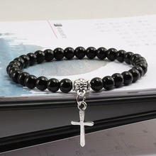 Trendy Men Natural Stone Bracelet Charm Matte Black Cross Beaded Bracelets&Bangles Women Yoga Strand Chain Couple Jewelry Gifts 2024 - buy cheap