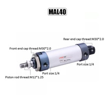 MAL 40mm diámetro 175mm-500mm carrera aleación de aluminio cilindro neumático doble acción varilla única cilindro de aire 2024 - compra barato