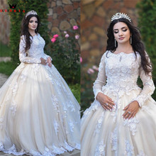 Custom Made Empire Long Sleeve Fluffy Tulle Lace Flowers Crystal Luxury Wedding Dresses Wedding Gowns Vestido De Noiva DA41 2024 - buy cheap