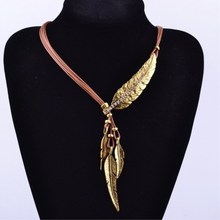 New Bohemian Black brown Rope Chain Leaf Feather Pendants Necklaces For Women Fine Boho Jewelry leaves Collar Statement Necklace 2024 - buy cheap