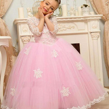 Розовые Платья с цветочным узором для девочек; кружевное фатиновое платье с аппликацией; Детские Вечерние платья; пышные платья для девочек; Платья с цветочным узором на шнуровке для девочек 2024 - купить недорого