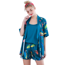 Conjunto de pijama SSH0312 de primavera y verano para mujer, ropa de dormir de seda satinada para mujer, Sexy bata, chaleco y pantalones cortos, pijama de 3 uds para mujer 2024 - compra barato