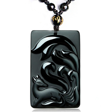 Black Obsidian Nine-Tailed Fox Necklace Pendant With Chain Drop Ship 2024 - buy cheap