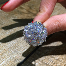 Роскошное большое кольцо из циркония, женское серебряное обручальное кольцо 925 пробы, Винтажное кольцо для вечеринки, обручальное кольцо с кристаллами и цветами для женщин 2024 - купить недорого
