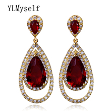 New Earrings For Party Purple Red Clear Champagne 4 colors Cubic Zirconia with Gold color Big Water Drop Earrings 2024 - buy cheap