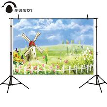 Allenjoy backdrop photophone landscape spring windmill art sunflower photographic background new photo props photocall studio 2024 - buy cheap