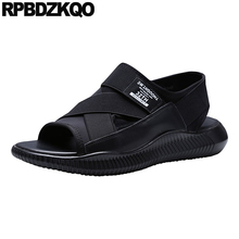 Sandalias de gladiador para hombre, zapatos informales elásticos 2021, planos, de malla romana, sin cordones, de alta calidad, color negro 2024 - compra barato