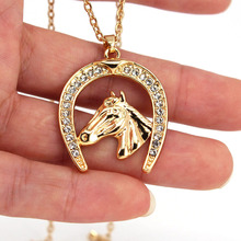 hzew hot sale Horseshoe crystal and horse gold color pendant necklace horse gift 2024 - buy cheap