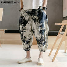 INCERUN мужские шаровары в китайском стиле, уличные широкие брюки с принтом в стиле хип-хоп, винтажные свободные брюки для бега, 2020 2024 - купить недорого