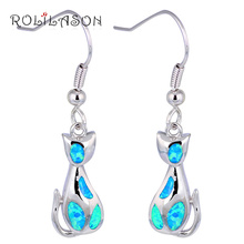 Cute Dog Design 2017 New Fashion Blue Fire Opal Stamped sterling Silver Dangle Earrings for Women Party Fashion Jewelry OE551 2024 - buy cheap