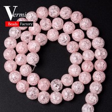 Natural Stone Beads Pink Snow Cracked Crystal Loose Beads For Needlework Jewelry Making 6 8 10 12mm Diy Bracelet Accessories 15" 2024 - buy cheap