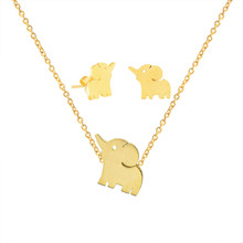 Cute Lucky Elephant Stud Earrings Necklaces Pendants For Men Women Animal Jewelry Sets Rose Gold Stainless Steel Bijoux Femme 2024 - buy cheap
