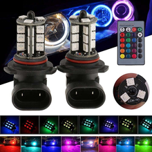 Luz LED antiniebla de Flash con Control remoto para coche, Bombilla DRL de 3 núcleos, Kit de lámpara de ambiente H8/H9/H11-RGB 5050 27SMD, 2 uds. 2024 - compra barato