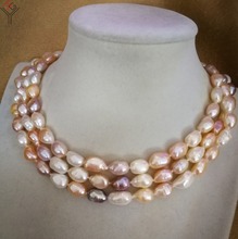 Collar de joyería para mujer, 120cm, 47 pulgadas, 9x10mm, Perla Barroca mezclada en blanco, rosa, púrpura, hecha a mano verdadero, agua dulce cultivada, regalo de perla 2024 - compra barato